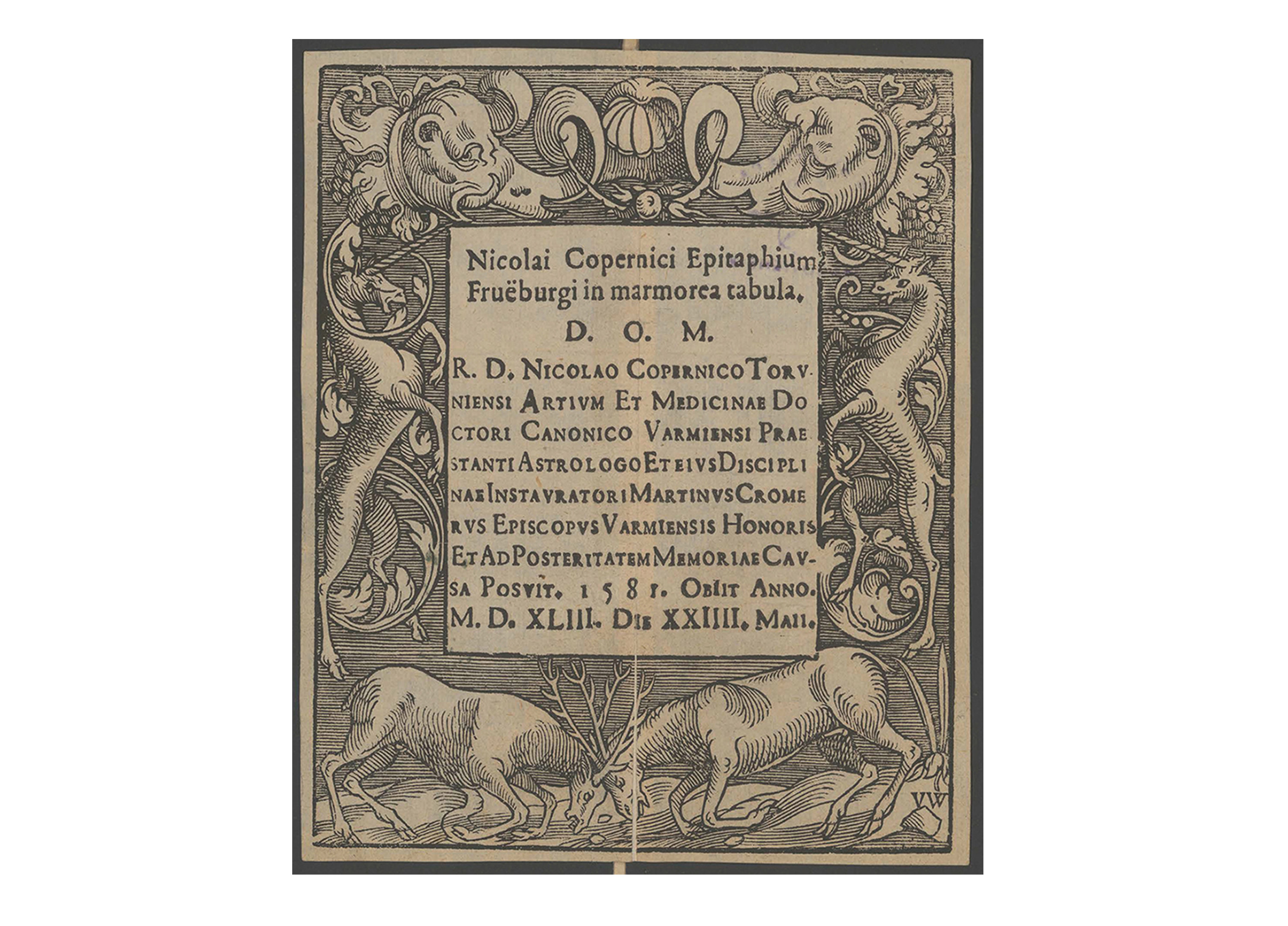 Epitafium Kopernika we Fromborku. Skan karty starodruku z kolekcji Biblioteki Jagiellońskiej