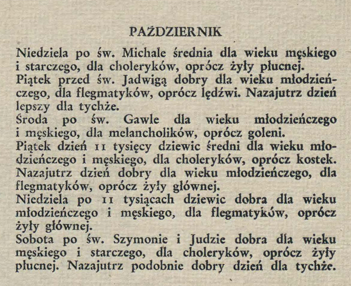 Faksymile Kalendarza krakowskiego na rok 1474 (detal - październik)